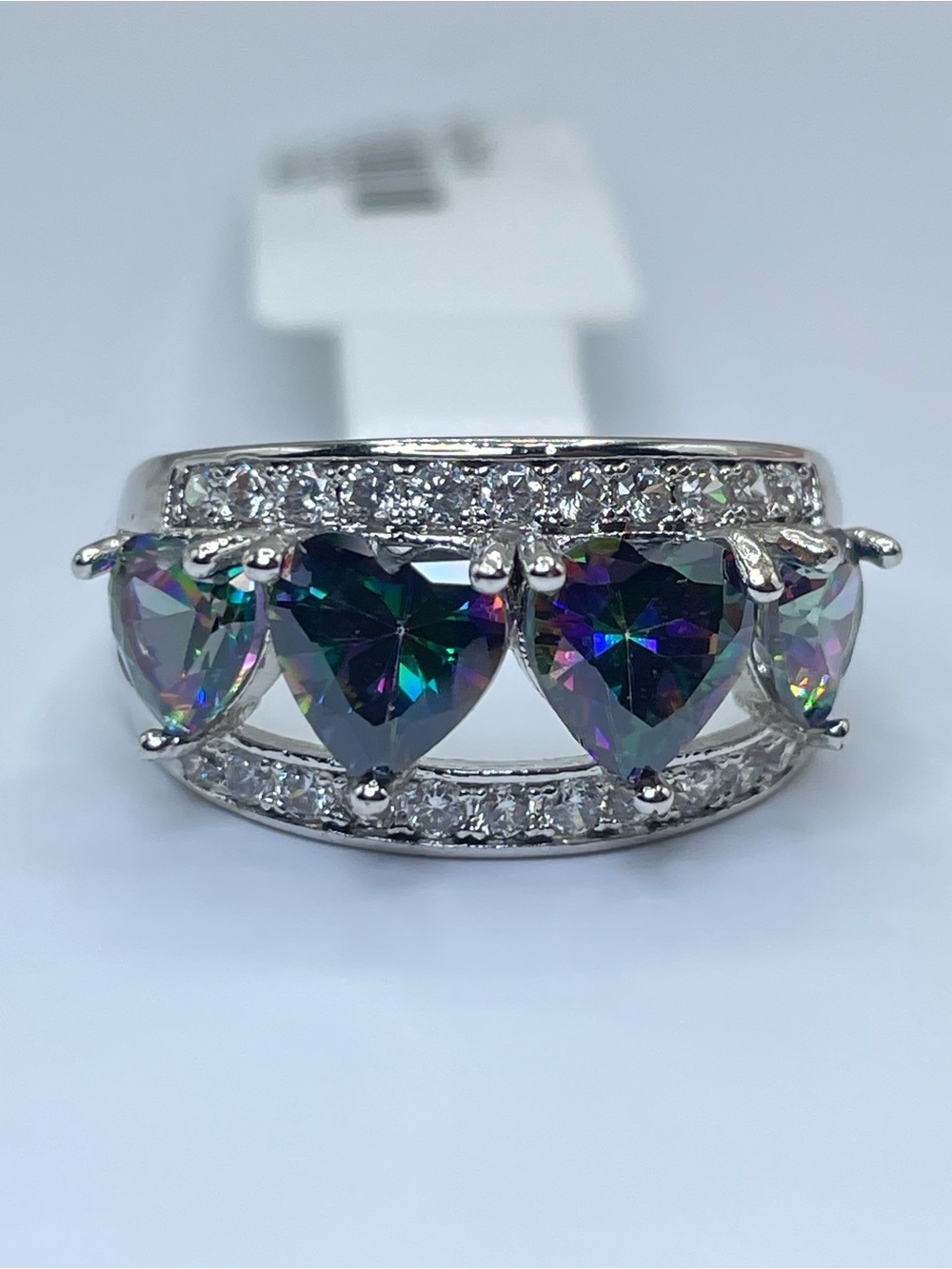 Swarovski Crystal Elements Mystic Rainbow Heart Crystal Ring Band Sz 6